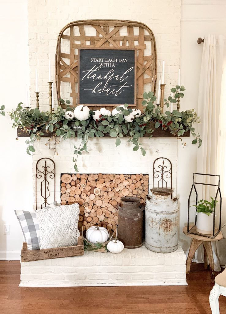 Farmhouse Style Fall Mantel and DIY Garland | Bless This Nest
