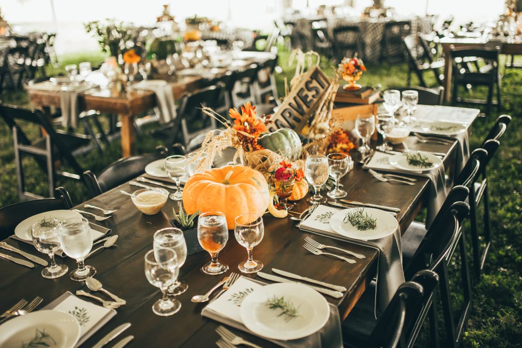 table decorated with fall decor