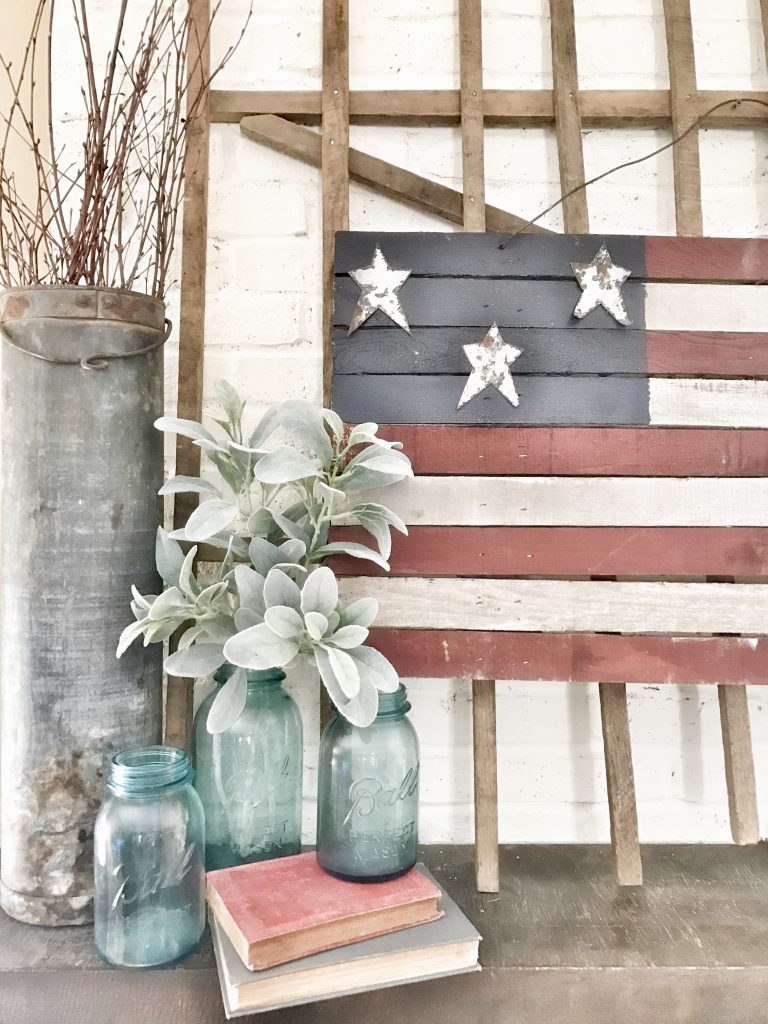 painted rustic wooden us flag