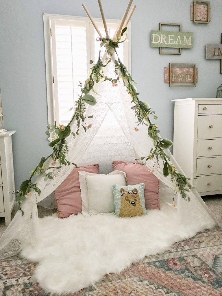 cozy tepee in young girl's room