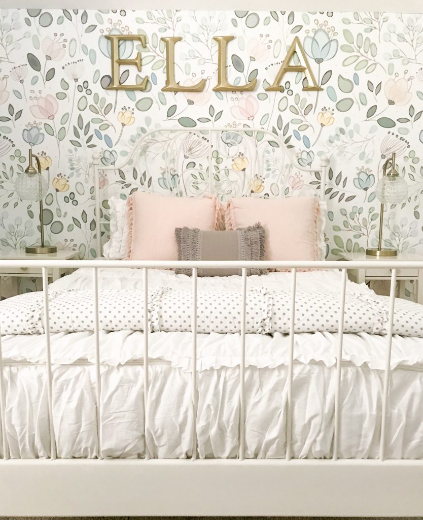 wallpaper focal point wall with gold letters spelling ella