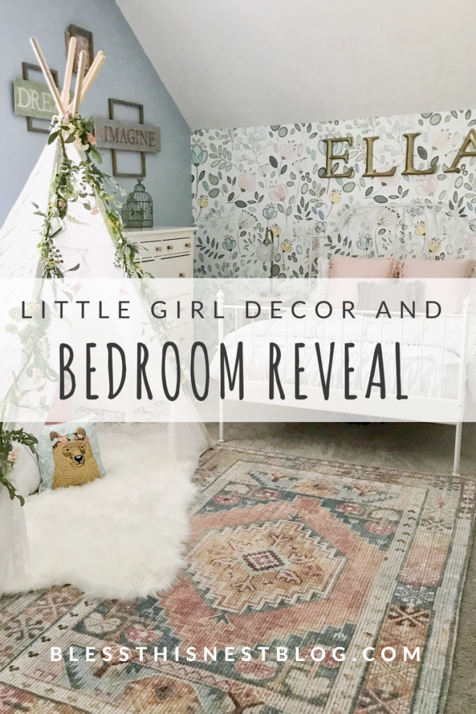 pinterest optimized image of little girl decor and bedroom reveal