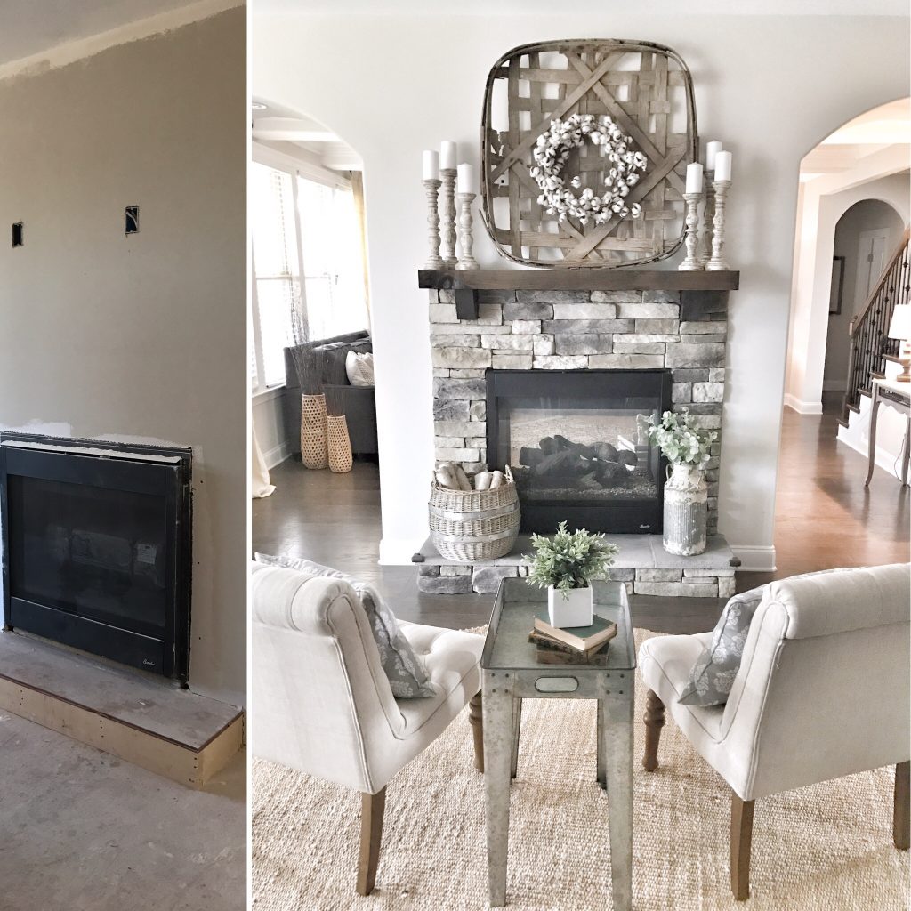before and after kitchen fireplace