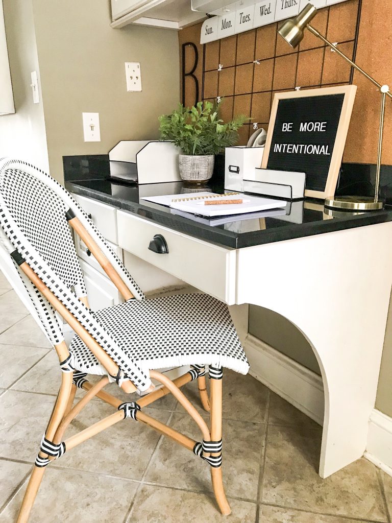black white and wood desk chair
