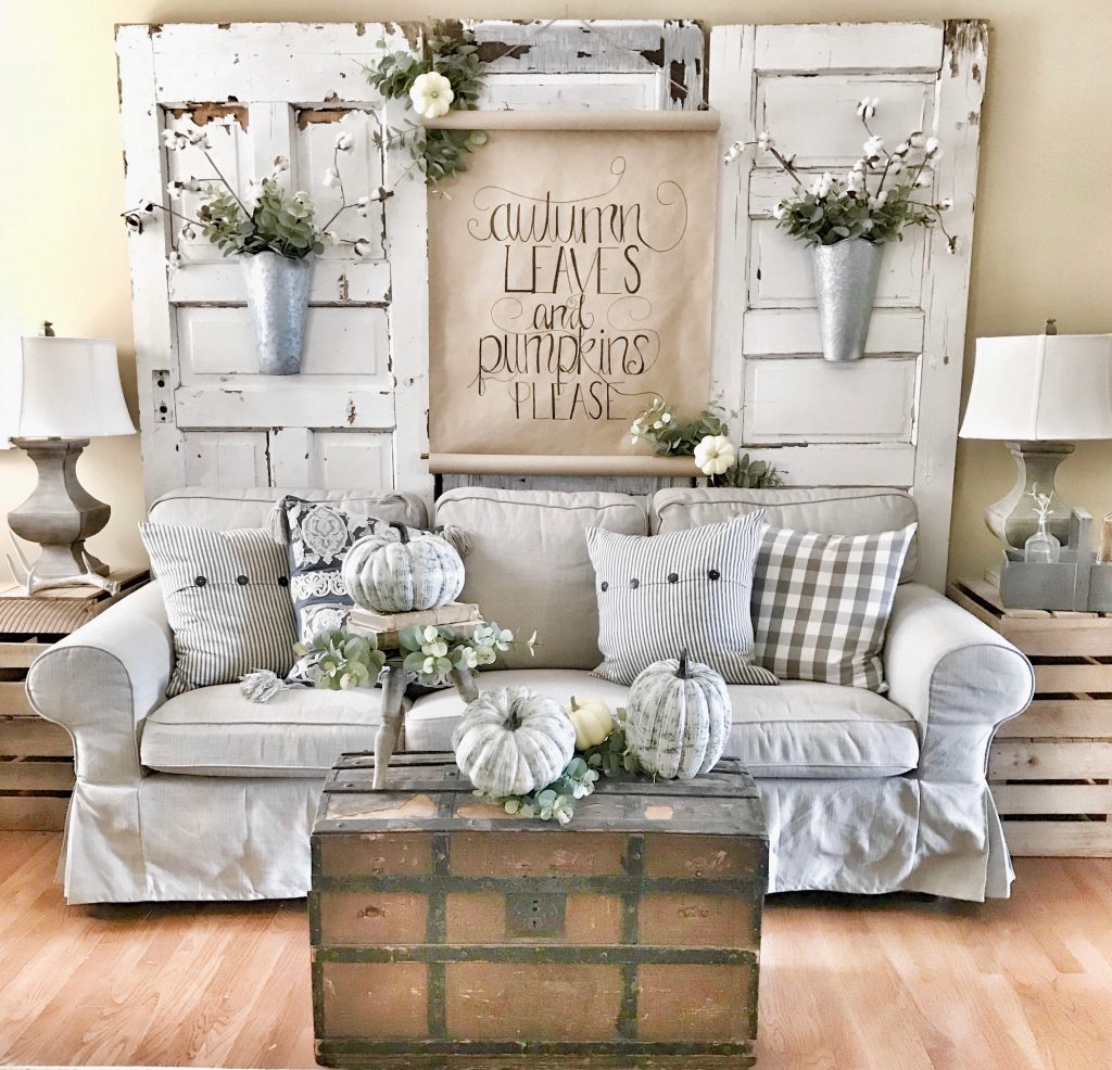 finished scroll sign hung in farmhouse living room