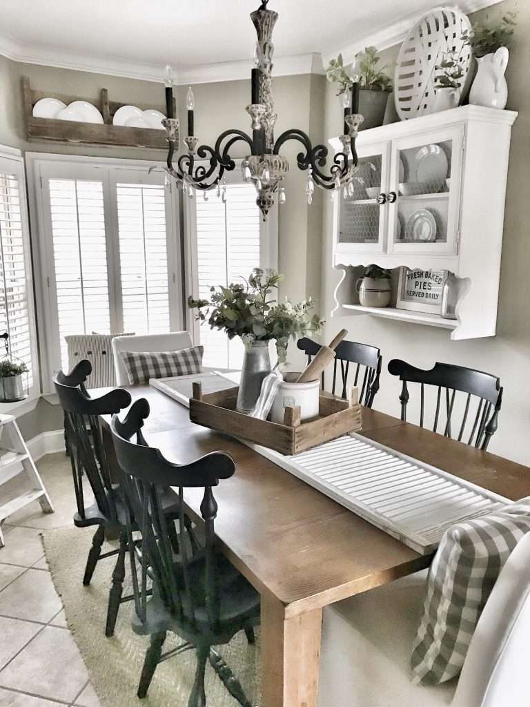 farmhouse kitchen table with shutter runner